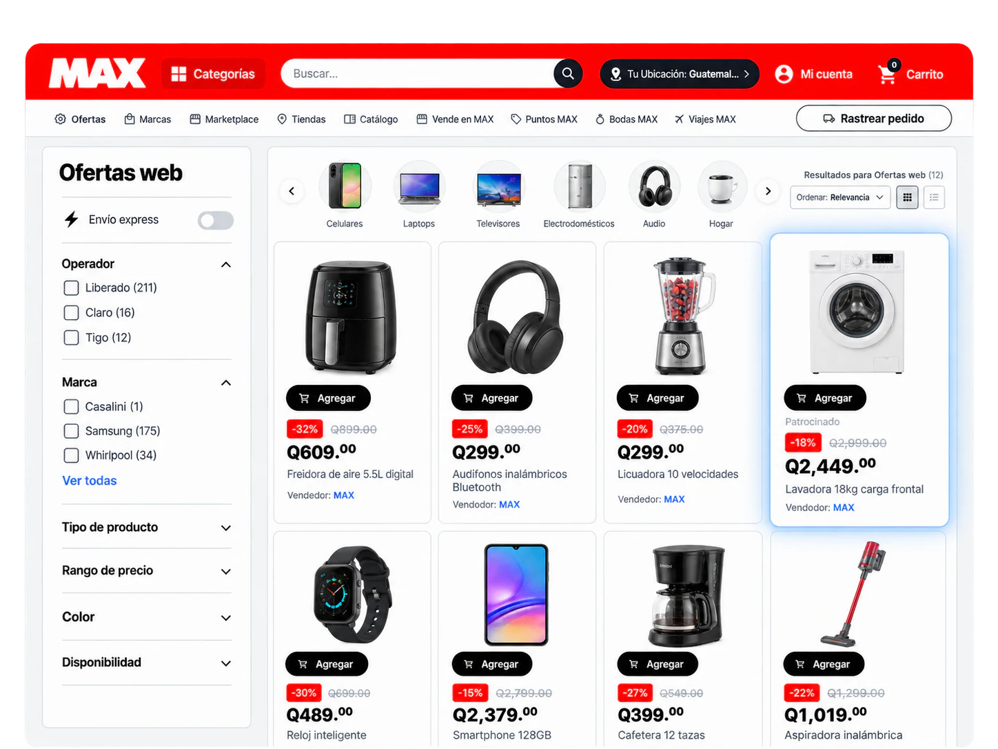 Mockup de Sponsored Products en MAX